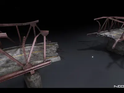 Low Poly Modular Broken Bridge 2 Low-poly 3D model