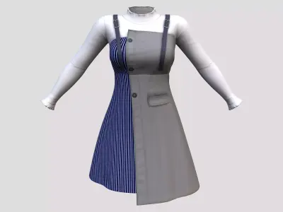 Color Panel Strappy A-line Dress Low-poly 3D model