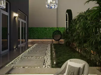 Sunset exterior landscape backyard 3D model