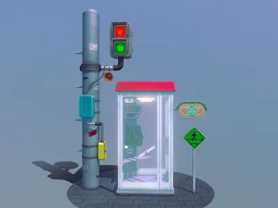 Japanese Payphone Low-poly 3D model