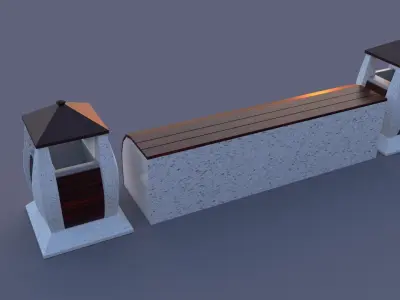 Park bench and rubbish bin  3D model