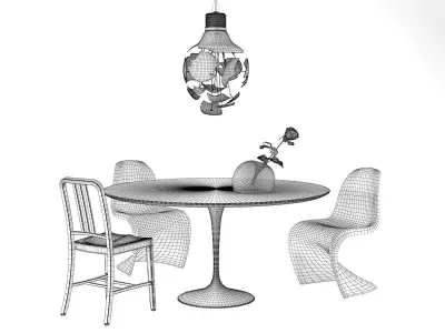 Dining Set 4 four different colored plastic chairs 3D model