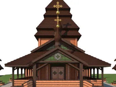 Church wooden with with interior 3D model