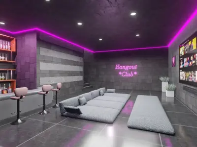 MODERN LIVING ROOM WITH BAR - VR WORLD Low-poly 3D model