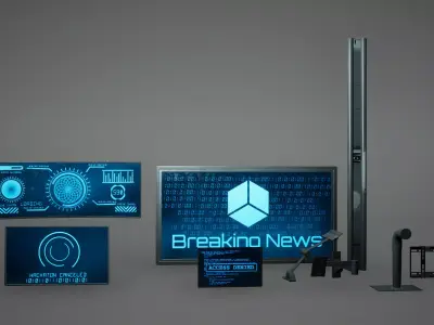 Cyberpunk Sci fi Monitor Set Low Poly  Game Ready Low-poly 3D model