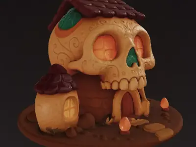 Skull House Whimsical Halloween 3D Model Printable STL Miniature 3D model