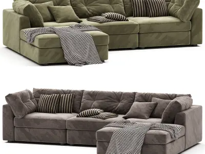 Sohla 4 Piece L Shaped Grey Boucle Sectional Sofa 3D model