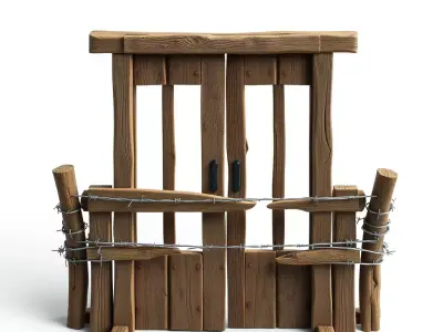 Stylized Wooden Barbed Wire Gate Low-poly 3D model