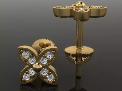 Clover Charm Stud Earring 3D print model