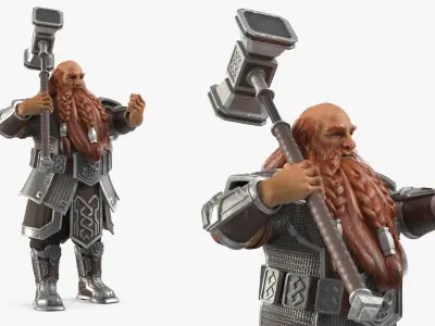  Dwarf Fighter in Chainmail with Hammer Rigged for Maya 