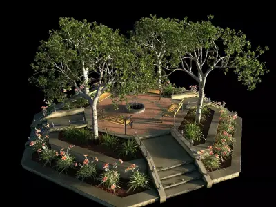 Large Octagon Garden Bed with PBR 3D model