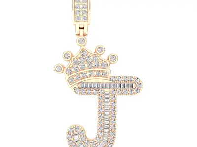Crown Initial  J  Letter Pendant 3D print model