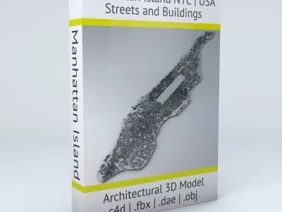 New York City Manhattan Island Streets and Buildings Low-poly 3D model