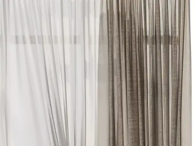 Linen curtains when open window 07 HBH Low-poly 3D model