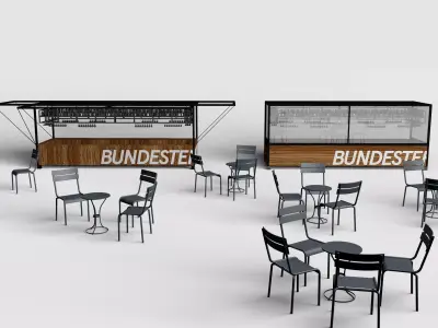 Metall wood bar and chairs 3D model