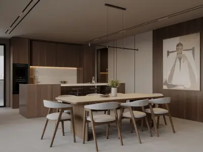 AR-25052 Moonlit Villa - Livingroom-Dining-Kitchen 3D Scene 3D model