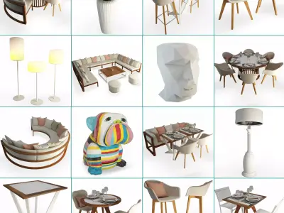 Restaurant Furniture Set 02 3D model