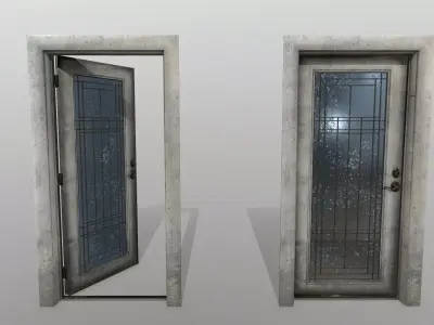 door 2 pair of open doors Low-poly 3D model