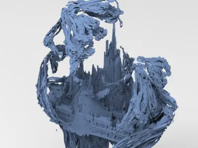 Fantasy underworld gravity rock island  3D model