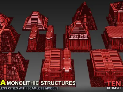 MEGA MONOLITHIC STRUCTURES SCI-FI KITBASH 3D model