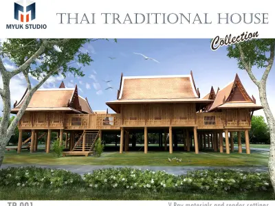 Wood home design as Thai Traditional house  Asian tropical style 3D model