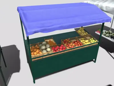 Green market stalls Low-poly 3D model