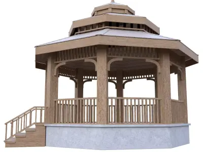 Wooden Garden Gazebo Low Poly PBR 3D Model Low-poly 3D model