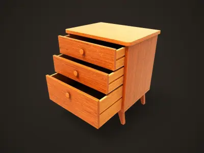 Retro double bed and nightstand Low-poly 3D model