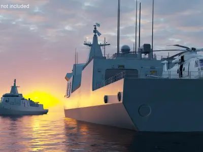  Naval Destroyer with Transport Helicopter 