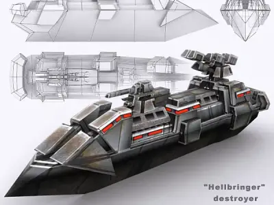 3DRT - Sci-Fi Naval Vessel - Hellbringer2 Low-poly 3D model