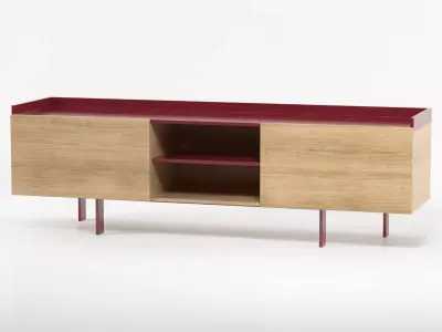 Tratto oak and burgundy sideboard 3D model
