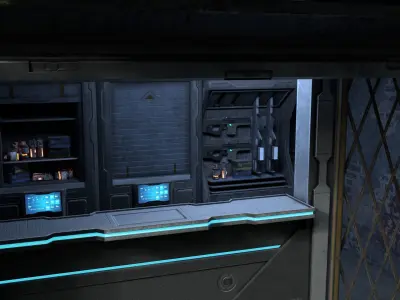 Scifi neon gun store - dangerous streets of cyberpunk city Low-poly 3D model