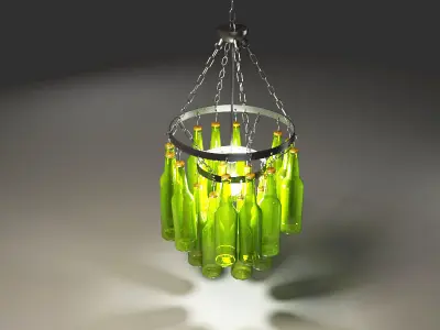 Chandelier made with green bottles 3D model