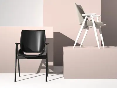 Shell Wood Armchair Upholstered 3D model