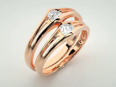 Solitaire Light wt Couple Band Ring 3dm stl render detail  3D print model