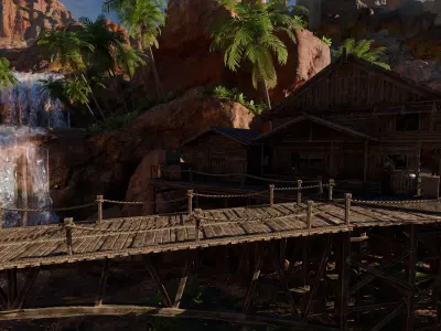 Desert Waterfall Scene 3D model