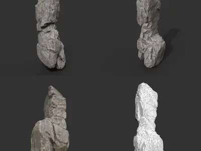 Gray Vertical Rock Modular 221120 - Ultra HD 16K Texture Low-poly 3D model