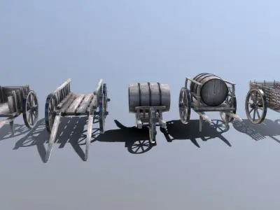 Medieval Cart Pack Low-poly 3D model