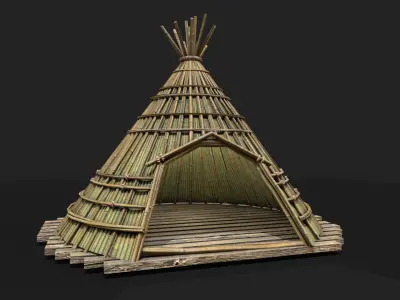 Bamboo Shelter 1 Low-poly 3D model