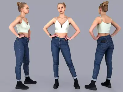 Slightly Tense Girl with Smartwatch and Smartphone 3D model