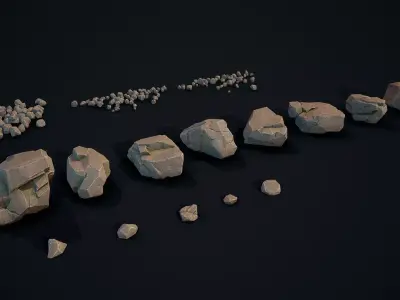 Stylized Gray Stone Small PBR  Low-poly 3D model