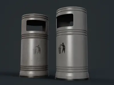 Street Trash Can 3 PBR Game Ready Low-poly 3D model