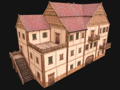 Medieval Town House Hotel Palace  Low-poly 3D model