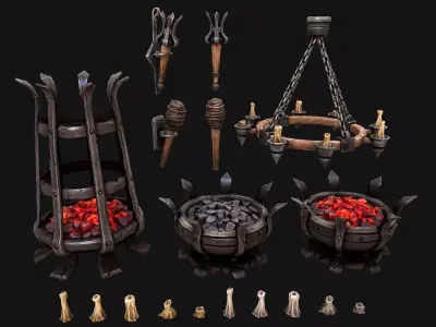 Medieval Prison Lighting Set Low-poly 3D model