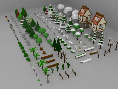 Low Poly Normal Snow Trees Pack Low-poly 3D model