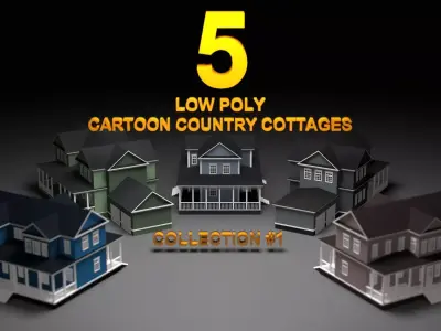 5 cartoon country cottages Low-poly 3D model