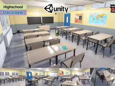 High school classroom Low-poly 3D model