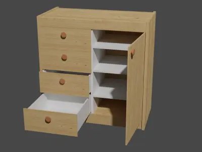 Clothing cabinet with 4 drawers and a door 3D model