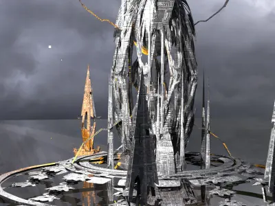 Pillars of Hercules Sci fi City towers Low-poly 3D model