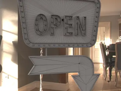 Retro sign We are OPEN 3D model